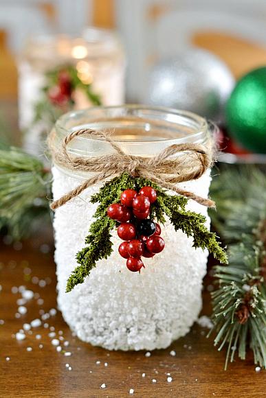 snowy mason jar